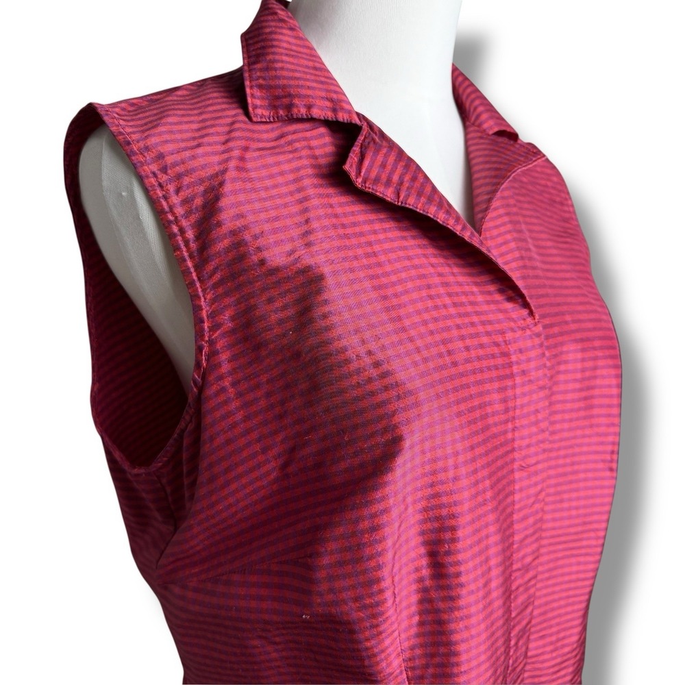 Vintage CLIO Silk Plaid Collared Sleeveless Blouse‎ Women's Size 10 Artsy Career - Picture 8 of 16